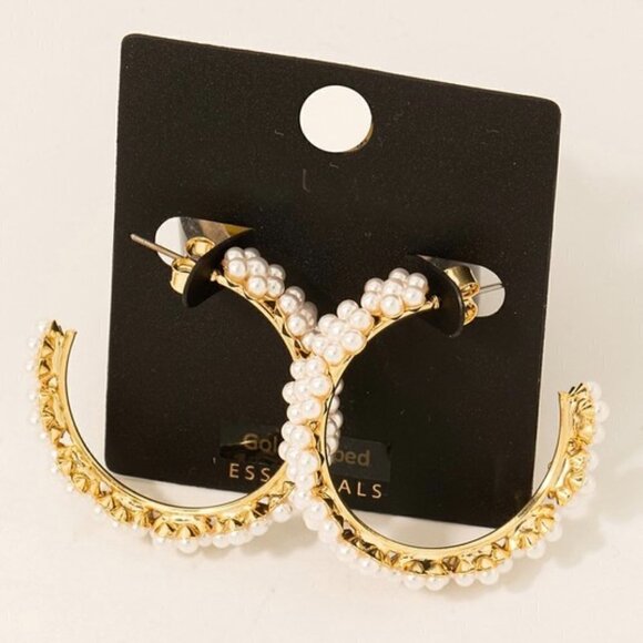 1 LEFT!! GOLD DIPPED PEARL HOOP EARRINGS - Picture 1 of 1